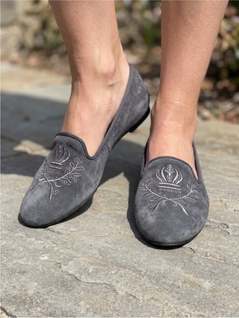 Vionic Romi Smoking Suede Embroidered Slip-On Loafers